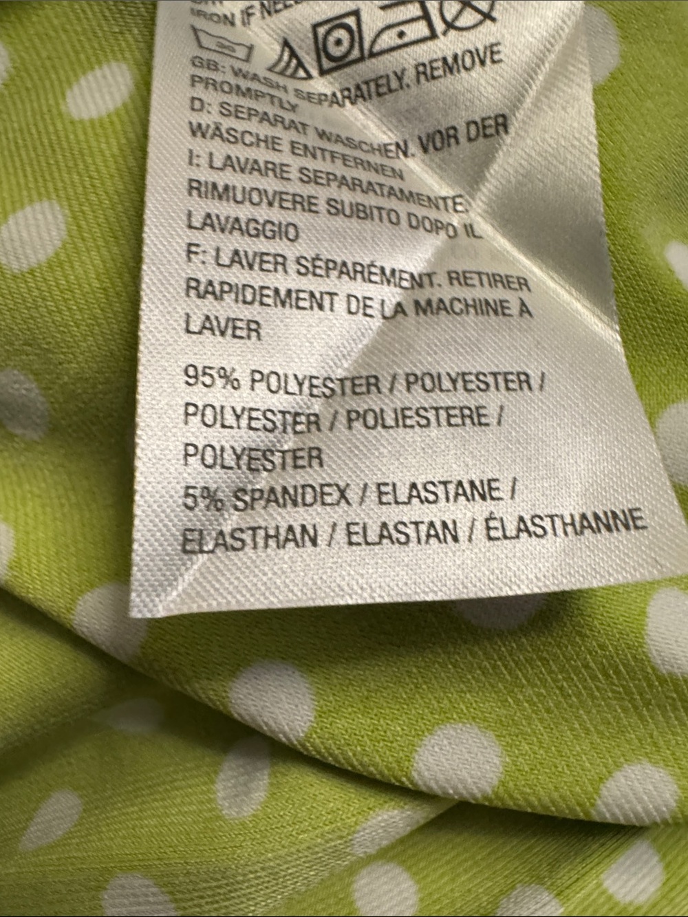 Susan Graver Lime Green White Polka Dot V-Neck blouse - Picture 6 of 6